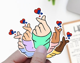 Finger heart sticker set of 4, south korean flag, South Korean stickers, korean planner stickers, kpop heart, kdrama sticker