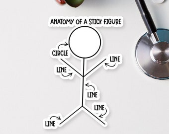 Stick Figure Anatomy Sticker Physical Therapy, funny healthcare sticker for students, punny anatomy med school gift for physical therapist