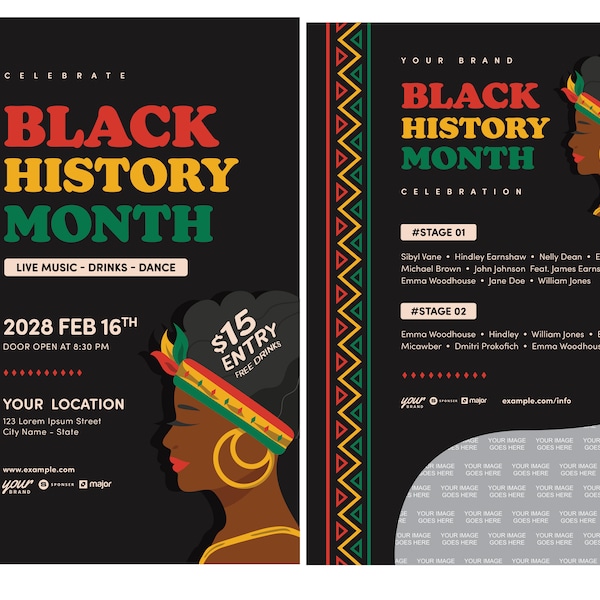 Black History Month Flyer Template -  Photoshop PSD, EPS & Illustrator AI files