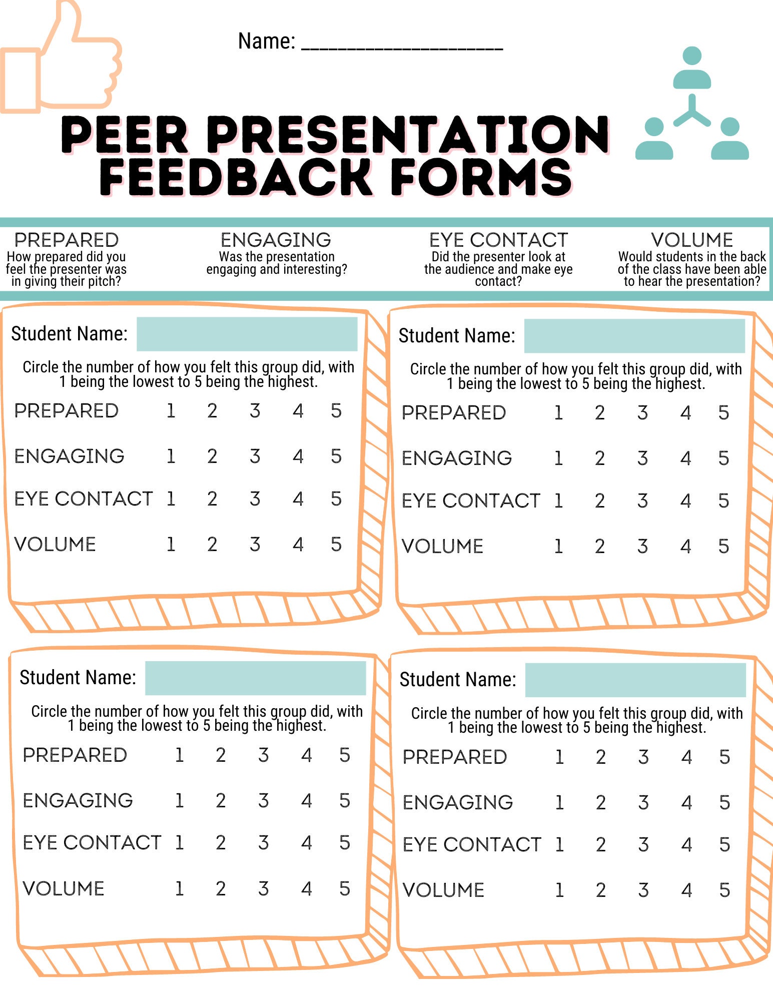 peer presentation feedback form high school