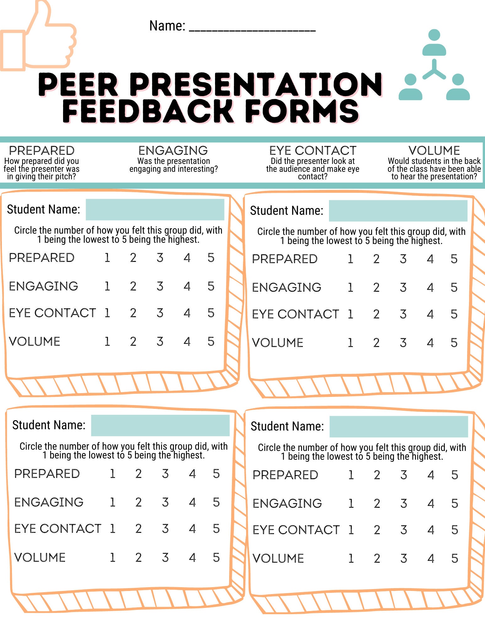 peer presentation feedback form pdf middle school