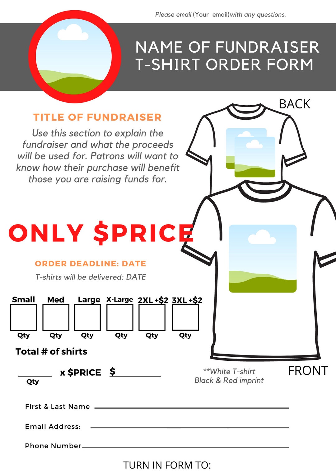 T shirt Order Form Template Etsy