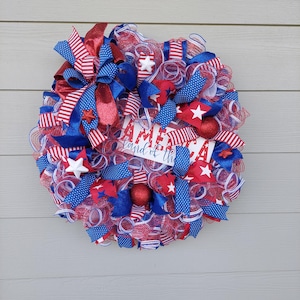 Patriotic deco mesh front door wreath, 4th of July, Memorial Day, Labor Day, Veteran&#39;s Day, summer wreath, *READY TO SHIP*
