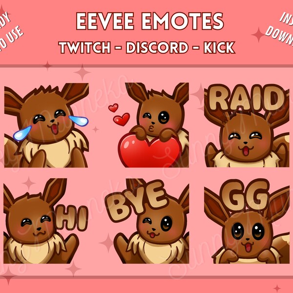 Eevee Emotes - Pokemon emotes - Emoji Evoli - Twitch, Discord, cute & kawai emotes