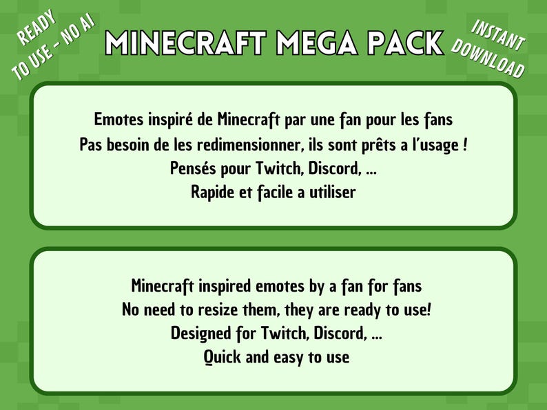 Minecraft Mega Pack - 20 Emotes for Twitch, Cute and Animated Emotes ...