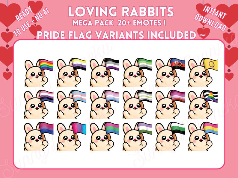 Pride Rabbit, Loving Rabbits, Cute Emote for Sharing Love ~ Pride Flag ...
