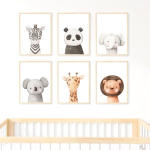 Safari Nursery Decor, Nursery Wall Art Bear, Nursery Koala Bear Wall Art, Baby Lion Print, Set of 6, Safari Baby Animal Prints