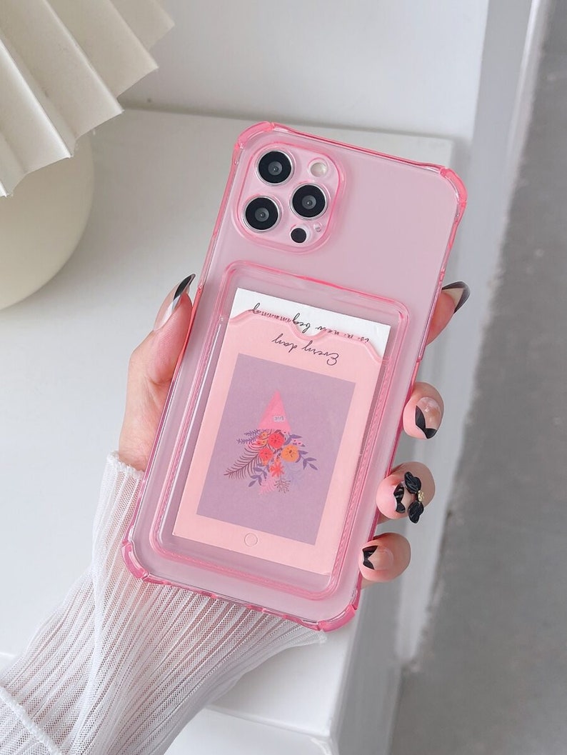 Cute Iphone Case With Card Slot Card Holder Wallet Shock Etsy