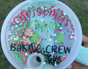 Christmas Cookie topper, 40oz Stanley, Straw topper, Stanley name tag,Tumblr tag, name plate, tumbler accessories,accessories,shaker,glitter