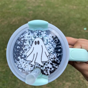 Ghost topper,40oz Stanley,Straw topper,Stanley name tag,Tumblr tag, cup tag, name plate, Ghost tag,Stanley cup accessories, shaker, glitter