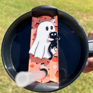 Ghost Stanley topper,40oz Stanley,Straw topper,Stanley name tag,Tumblr tag, cup tag, name plate, Ghost tag,Stanley cup accessories,Halloween
