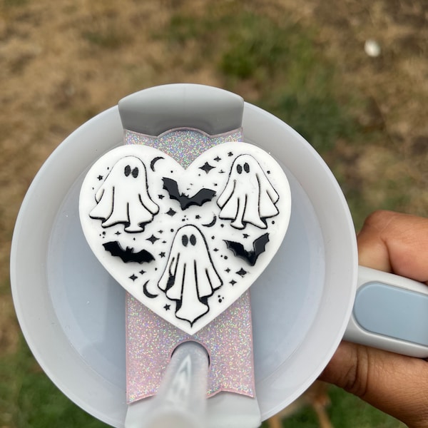 Etiqueta de tapa de Ghost Stanley / Etiqueta de Ghost Stanley / Etiqueta con nombre / Etiqueta con nombre personalizada de acrílico / Stanley de 30 oz y 40 oz, placa con nombre, etiqueta de Halloween