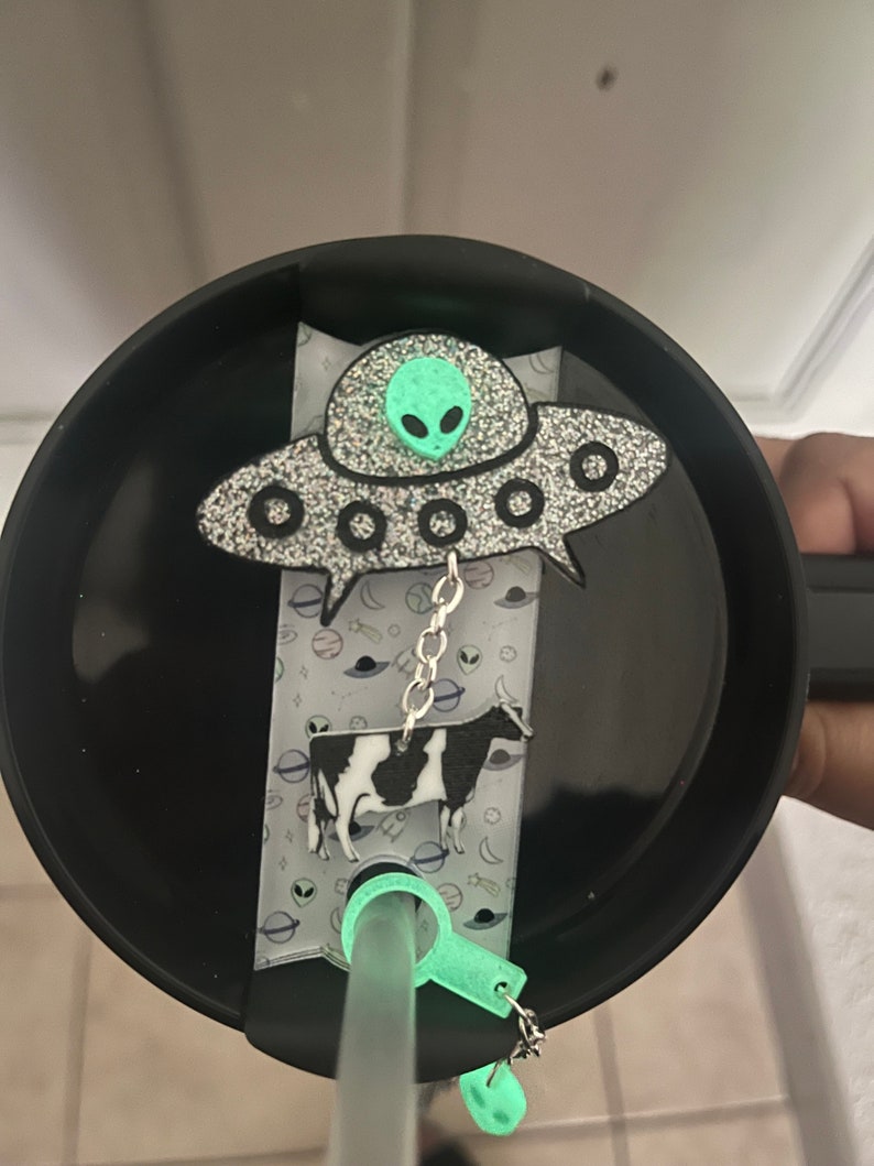 Stanley name plate, Stanley name tag, tumbler tag,glow in the dark tumbler tag,cup tag, name plate, alien name plate, alien name tag, topper image 2