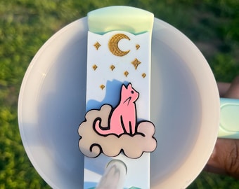 Stanley name plate, cat Stanley straw cover, straw topper,40oz straw topper, 30oz tumbler topper, Stanley cup topper,name tag,kitty tag