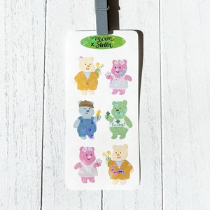 Vintage Style Bear Sticker sheets,  Cute Teddy Bear Sticker, Bear Sticker, Quokka Sticker, Holographic Laminated Waterproof Sticker