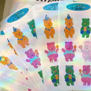 Vintage style cute bear sticker sheets * holographic * waterproof * - Planner stickers, scrapbook stickers, decorative sticker