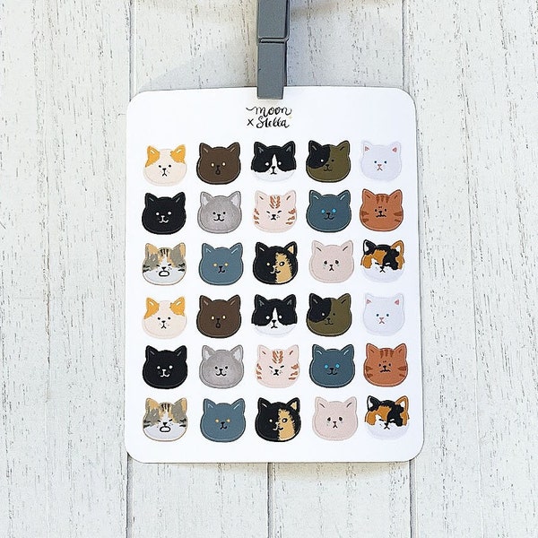 Cat Faces Emoji Sticker Sheet - Cute and Perfect for Everyday Use! Journals, Planners and Much More!
