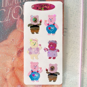 Vintage Style Cute Bear Sticker sheets, Teddy Bear Sticker, Bear Sticker, Quokka Sticker, Holographic Laminated Waterproof Sticker