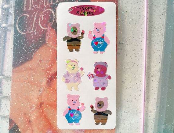 Vintage Style Cute Bear Sticker sheets, Teddy Bear Sticker, Bear Sticker, Quokka Sticker, Holographic Laminated Waterproof Sticker