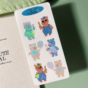 Vintage style cute bear sticker sheets * holographic * waterproof * - Planner stickers, scrapbook stickers, decorative sticker