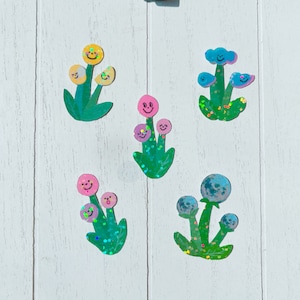 Flower holographic die cut stickers, waterproof | Planner stickers | scrapbook stickers | decorative sticker