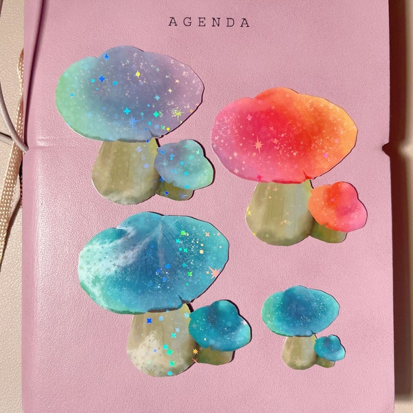 Mushroom Sticker, Cute Waterproof Holographic Sticker, Colorful Mushroom Laptop Sticker, Water Bottle Sticker, Planner Sticker, Great Gift