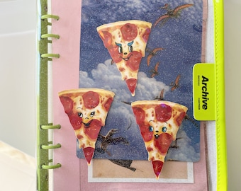 Pizza Sticker, Pizza Slice Sticker, Holographic Pizza Sticker with Faces, Cute Waterproof Sticker Gift, Water Bottle Laptop Journal Stickers