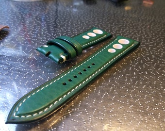 Correa de reloj hecha a mano de rally verde compatible con panerai u boat seiko, samsung