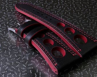 Correa de reloj hecha a mano de rally negro / rojo compatible con panerai u boat seiko y otros.