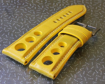 Correa de reloj hecha a mano de rally amarilla compatible con panerai u boat seiko y otros. 24 mm x 2