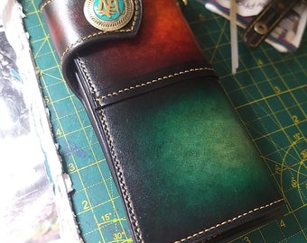 Cartera larga occidental NEGRA/verde hecha a mano