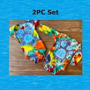 2PC LS&SS Pet Tie Dye Set Onesies® brand by Gerber®. Baby Infant Bodysuit. Photo Shoot. Birthday. Special Occasion. Shower. Dog. Cat. Animal