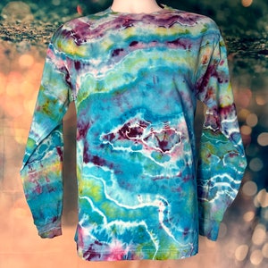 Tie Dye Shirt for Men, Long Sleeve Tye dye shirt, Psychedelic T Shirt, Multi color iced dye, Festival Wear Tee, Unique gift for Friend, Wave