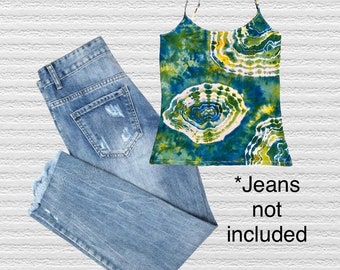 Tie Dye Tank Top Green Yellow Womens Yoga Tank S-XL, Green Ladies Tie Dye Tank Top, Womens Tie Dye Shirt, Ladies Boho Tank Top, Hand Dyed