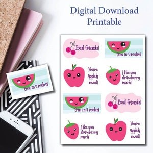 Kawaii Fruit Valentines Day Cards for school, last minute save for student&#39;s class party