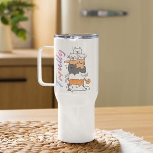 Cat Family Rainbow Stars Travel mug with a handle