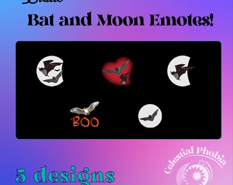 Bat and Moon Emotes - 5 static and 1 animated gif Great for streamers