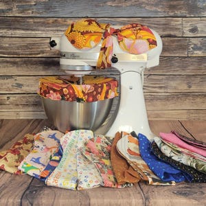 Bow and Bowl Cover Set for a Kitchenaid Stand Mixer in a variety of Holiday, Floral, Pioneer and Character Prints