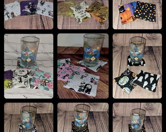 Handcrafted Coaster in a variety of prints of your choice in sets of 4 inspired by Halloween Nightmare Pumpkins ghosts