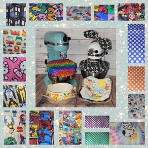 Reversible Bowl Cover for Regular or Large Kitchenaid Microwaveable Bowl Cozy or Bow & bowl cover in a variety of Super Hero Dino dog prints