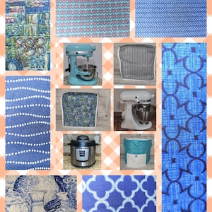 May include: A collage of different fabric patterns in shades of blue and white. The patterns include polka dots, stripes, geometric shapes, and floral designs. The fabrics are perfect for crafting, quilting, and home decor projects.