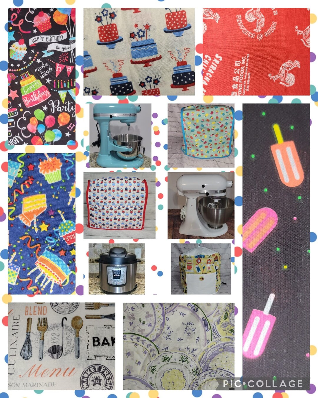 Celebration Cakes Plates Handcrafted Dust Covers for Kitchenaid Mixers