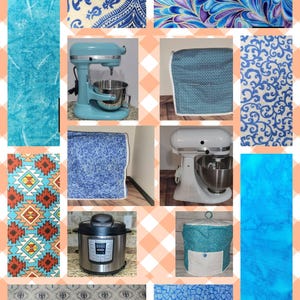 Blue Pattern Inspired Handcrafted Dust Covers for Kitchenaid Mixers in sizes 5-7 QT Lift Bowls & 3-5 QT Tilt Heads and 6-8 QT Instant Pot