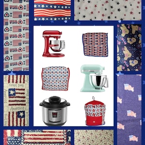 Fourth of July Patriotic Usa Flag Dust Covers for Kitchenaid Mixers in sizes 5-7 QT Lift Bowls & 3-5 QT Tilt Heads and 6-8 QT Instant Pot