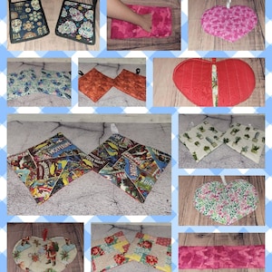Handcrafted Pot Holders in a variety of Pioneer Floral, Holiday, and Patterned inspired prints, sets and shapes made with 100 Percent Cotton