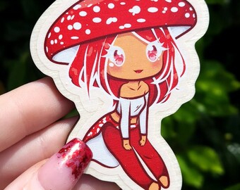 Toadstool Girl Wooden Pin