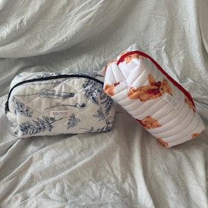 Trousse de maquillage cousue à la main, doublée de vichy (tissu de coton tissé)