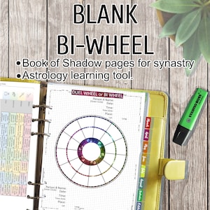 Rueda Bi en blanco o tabla de duelo para sinastría, rueda compatible con relaciones. Páginas del Libro de las Sombras, Mi Grimorio, Estudiante de Astrología
