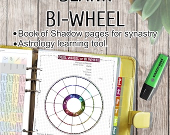 Puste koło Bi lub wykres pojedynku dla Synastry, koło zgodne z relacjami. Strony Księgi Cieni, Mój Grimoire, Student Astrologii