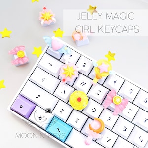 ARTISAN Jelly Magic Girl Keycaps | Pink | Star | Wand | Anime | Cute Kawaii | Esc | Backlit | Luna | Moon | Keycap Set | Celestial | Crystal